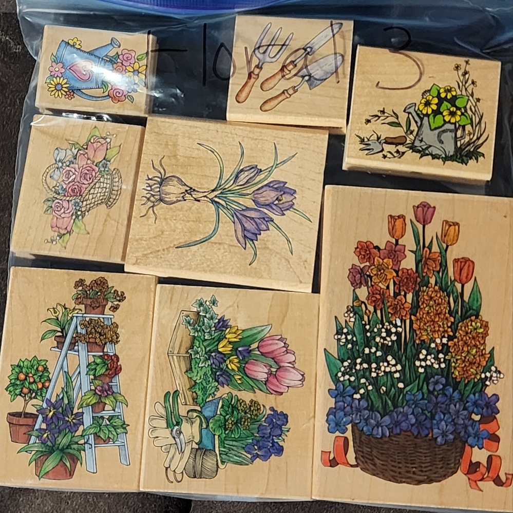 8 Large Floral Rubber Stamp Set